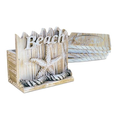 CoTa Global Baja Beach Starfish Nautical Wooden Coaster Set - 9Lx5.75Wx5H inches.