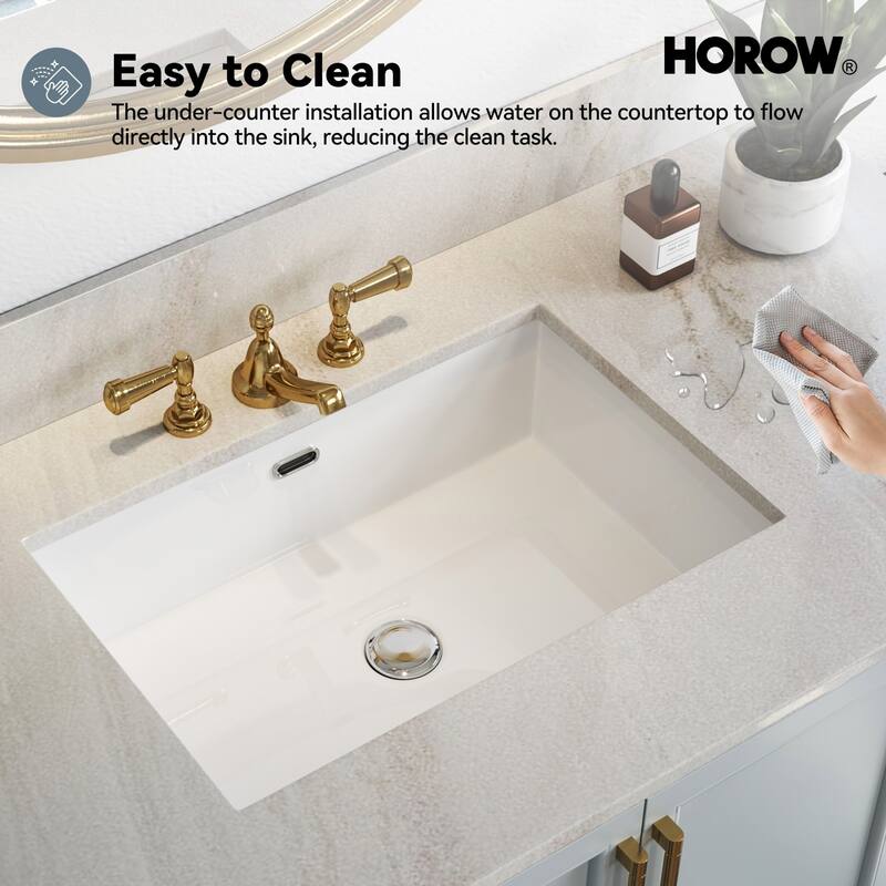 HOROW 23.63 in. White Ceramic Rectangular Undermount Sink with Overflow Drain