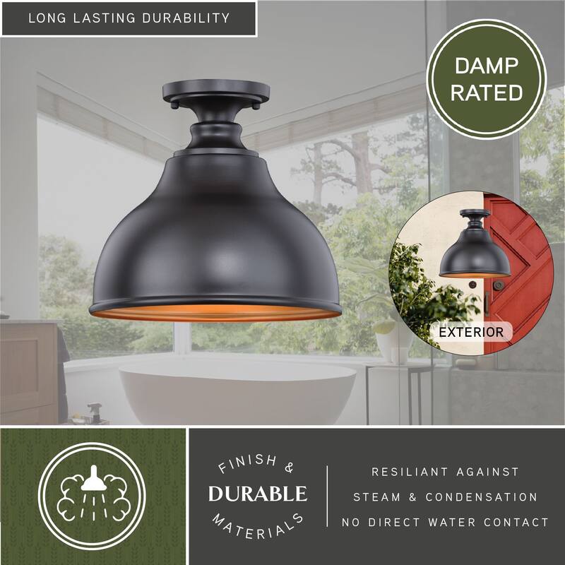 Delano Farmhouse Barn Bronze Semi-Flush Mount Ceiling Light - 11-in W x 10-in H x 11-in D