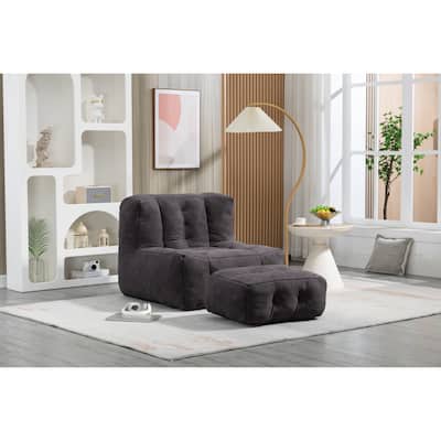 Fluffy Bean Bag Chair Lazy Bean Bag Sofa Chair for Adults and Children, Lounge Chairs with Memory Foam and Ottoman, Black