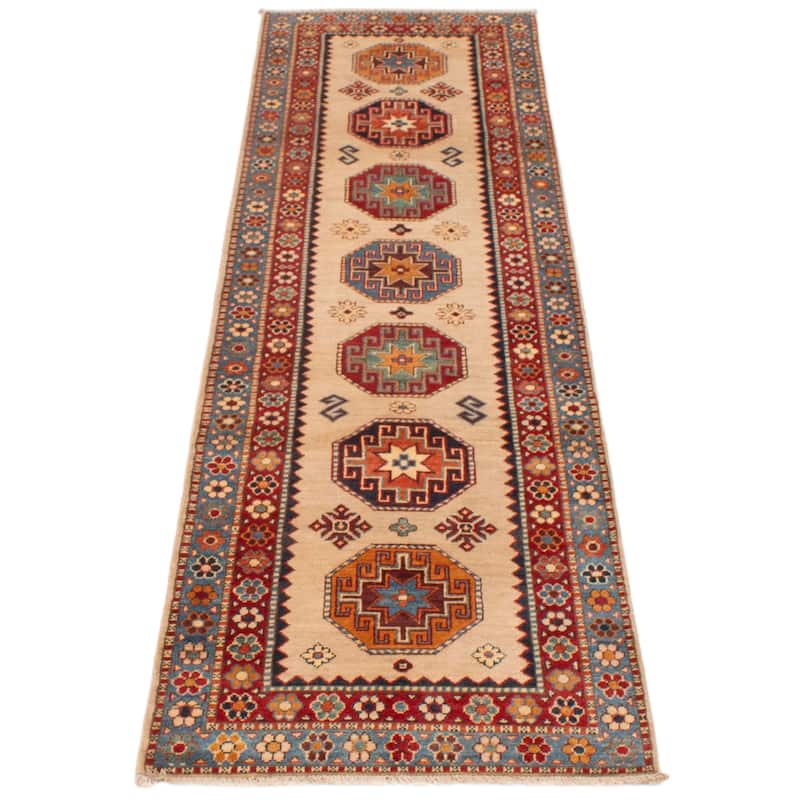ECARPETGALLERY Hand-knotted Uzbek Ghazni Ivory Wool Rug - 2'9 x 9'6