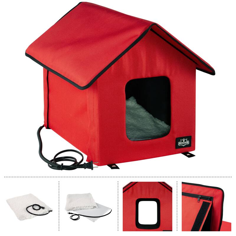 PETMAKER Heated Cat House with Heating Pad and Sherpa Cover
