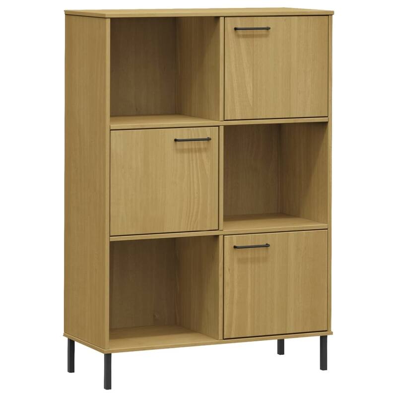 vidaXL Bookshelf Book Cabinet with Metal Legs Storage Cabinet OSLO Solid Wood - 35.4" x 13.8" x 50.6"