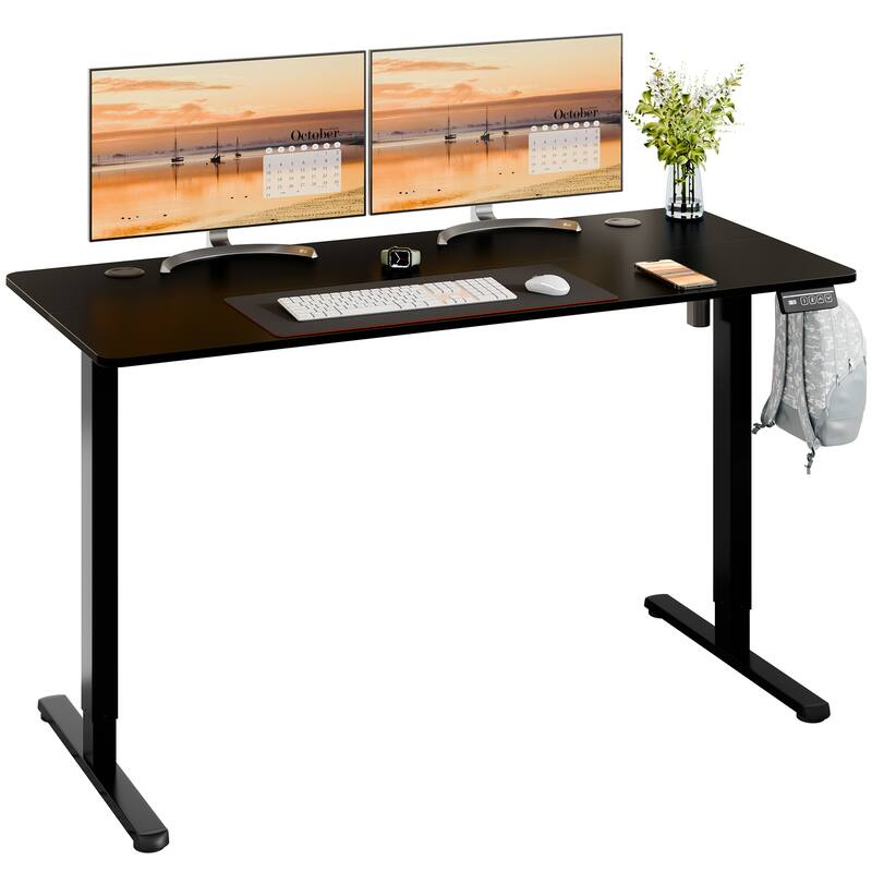 Futzca Height Adjustable Electric Standing Desk, Computer Office Desk - 55*24 - Black/Black