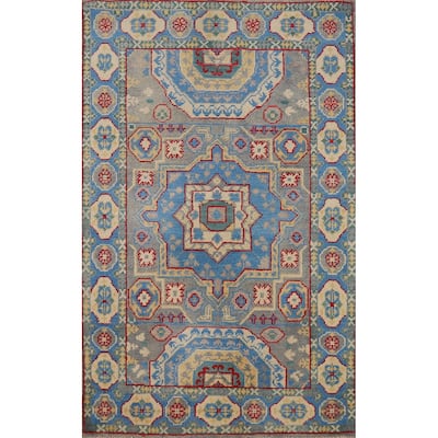 Blue Kazak Foyer Rug Handmade Geometric Wool Carpet - 2'7"x 4'1"