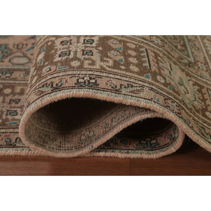 Pink Geometric Tabriz Persian Vintage Area Rug Handmade Wool Carpet - 6'8"x 9'6"