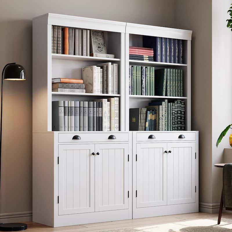 5-Tier Bookshelf, 70 Inch Tall Bookcase with 2 Doors and 1 Drawer, Modern Pantry Sideboard with Adjustable Shelf