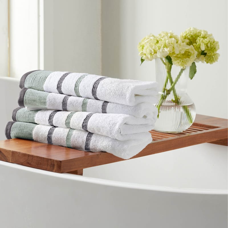 Linery & Co. Luxury Cotton Decorative Towel Set. - Hand Towel (Pack of 4) - Eucalyptus / Grey.