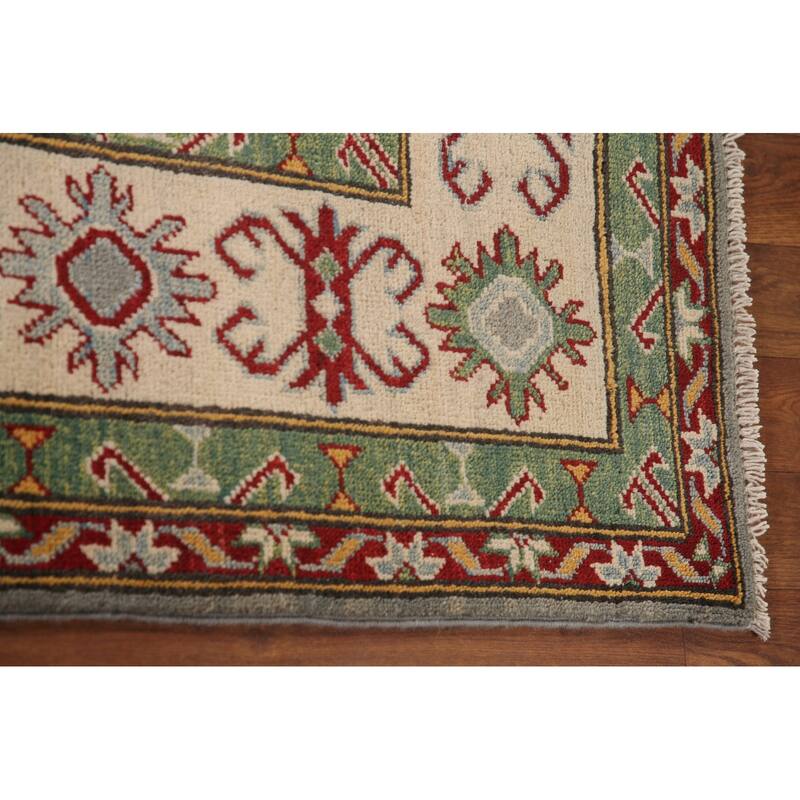 Gray Geometric Kazak Area Rug Handmade Wool Carpet - 6'6" x 9'9"