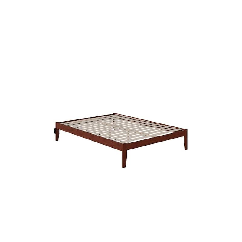 Modern Bed with USB Charger - Walnut Finish, Platform Bed Frame, No Box Spring Needed