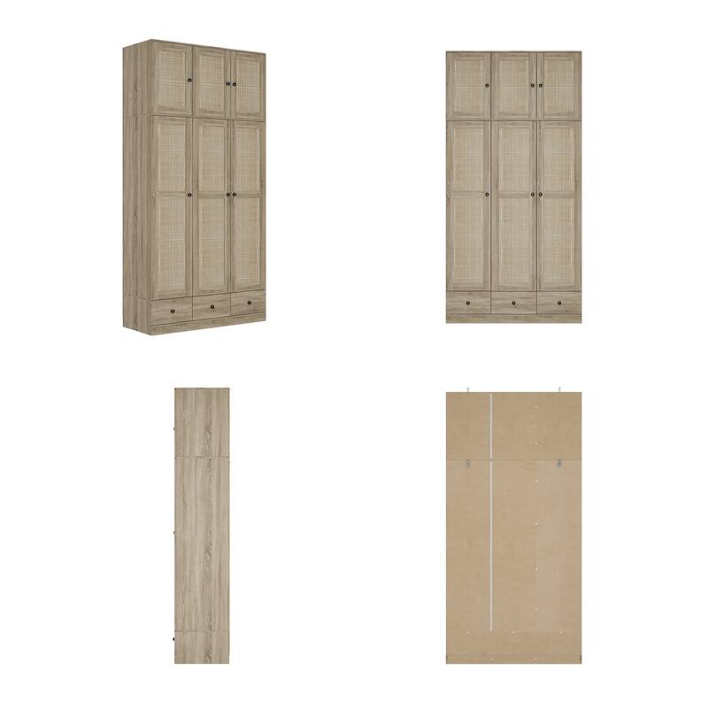 Natural Charm Wooden Armoire - Breathable Rattan Design Ample Storage
