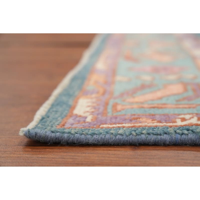 Hand Knotted Oriental 100% Wool Carpet Transitional Geometric Navy Blue & Blues Oushak Area Rug - 6' 10'' X 4' 1''