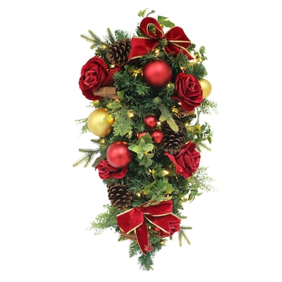 Puleo International 28" Artificial Pre-Lit Adorned Battery-Operated Swag