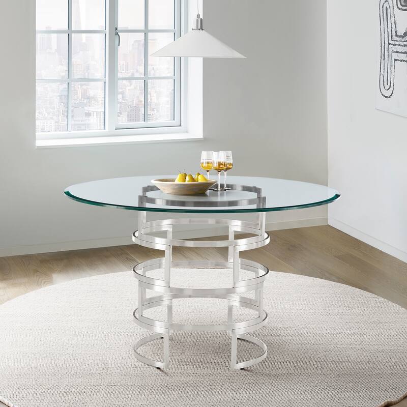 Diaz 48 Inch Glass and Metal Round Dining Table with Pedestal Base
