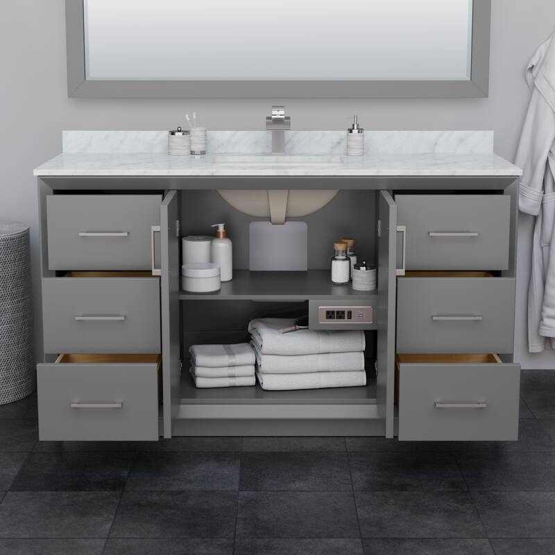 Strada 60-Inch Single Vanity Set, Cultured Marble Top, 58-Inch Mirror