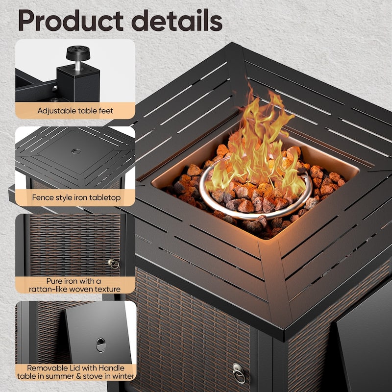 Outdoor Propane Fire Pit Table - 55000 BTU, Adjustable Flames - Square