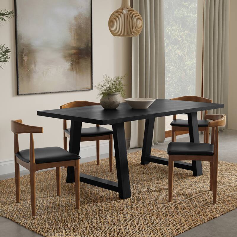 WyndenHall Aeris 72 inch Wide Solid Mango Farmhouse Dining Table - 36"D x 72"W x 29.5"H - Black