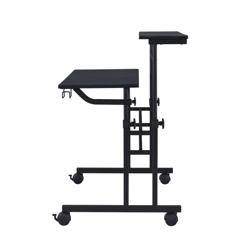 Adjustable Rolling Desk with Dual Surfaces, Carbon Fiber-Like Texture, Locking Wheels, and Integrated Storage for Home Office