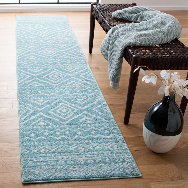 SAFAVIEH Tulum Vassilia Moroccan Boho Distressed Rug - 2' x 13' Runner - Turquoise/Ivory