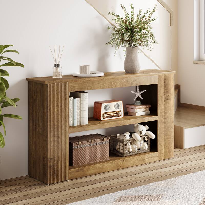 55" Wooden Console Sofa Table with Storage for Living Room Entryway