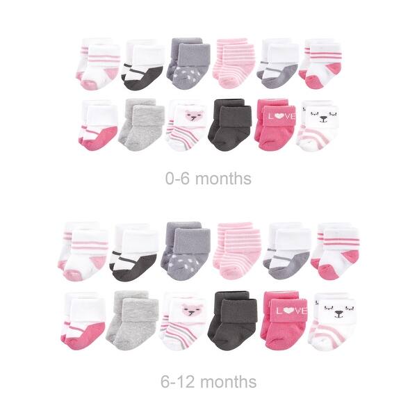 slide 1 of 1, Hudson Baby Infant Girl Grow with Me Cotton Terry Socks, Bear Girl, 0-6 and 6-12 Months - Bear Girl 24-Pack Bear Girl 24-Pack - 0-6 and 6-12 Months