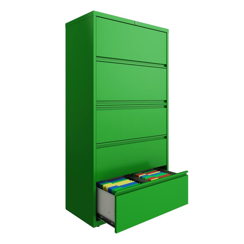 Hirsh 36-in Wide HL10000 Series 5 Drawer Lateral File Cabinet with Posting Shelf and Roll-Out Binder Storage, White