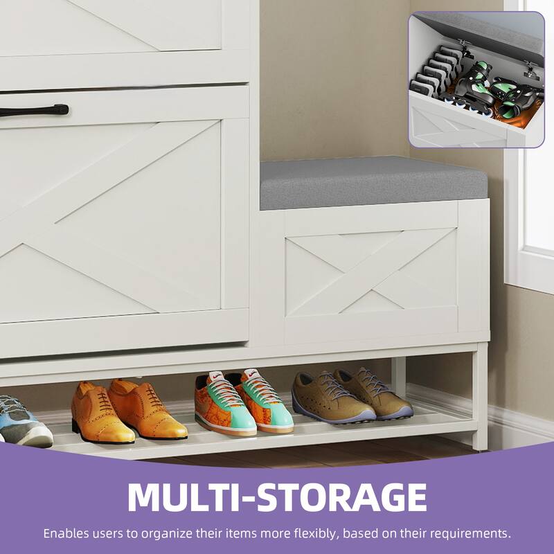 Moasis Farmhouse Shoe Storage Cabinet with 2 Flip Drawers for 16 Pairs Entryway Shoe Storage with Shoe Bench