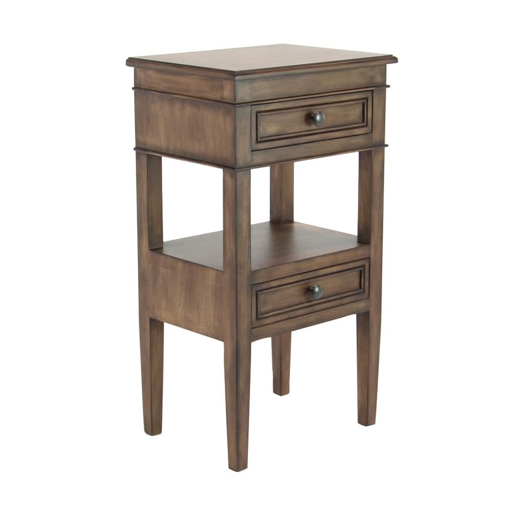 Wood 2 Drawers and 1 Shelf Accent Table - Brown or White - Roche River Decor
