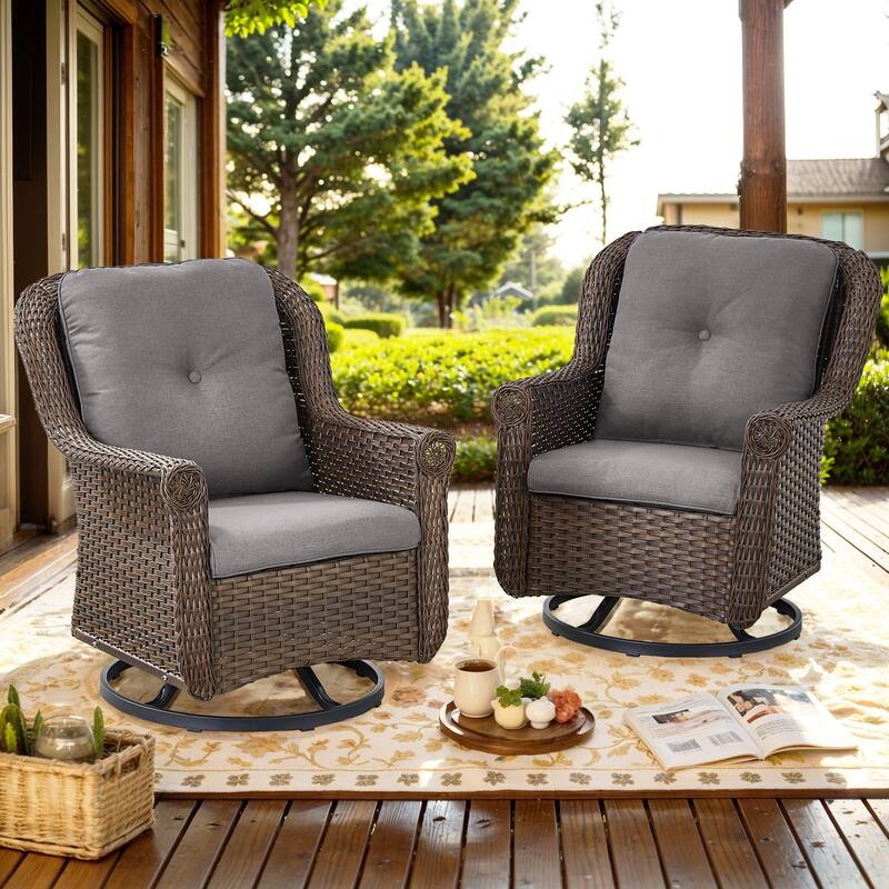 2 Piece Outdoor Swivel Chairs with Cushion Brown - Grey - Brown - Grey
