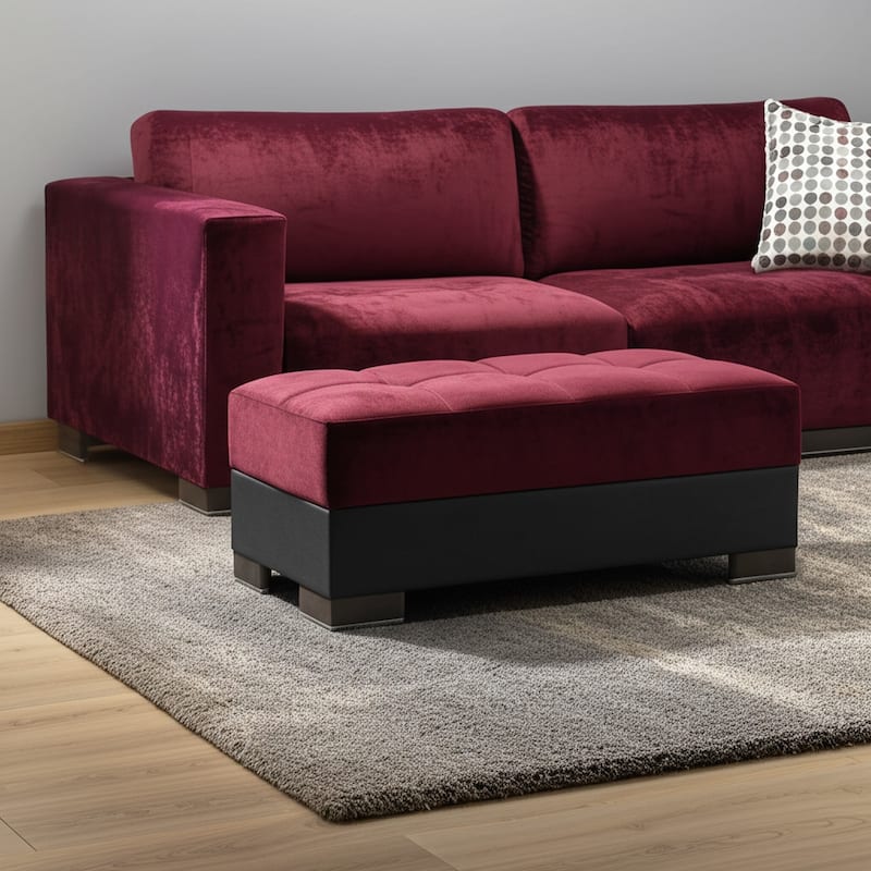 HomeRoots 50" Burgundy Black Brown Microfiber Tufted Storage Ottoman - Burgundy/Black - 50' X '19' X '20