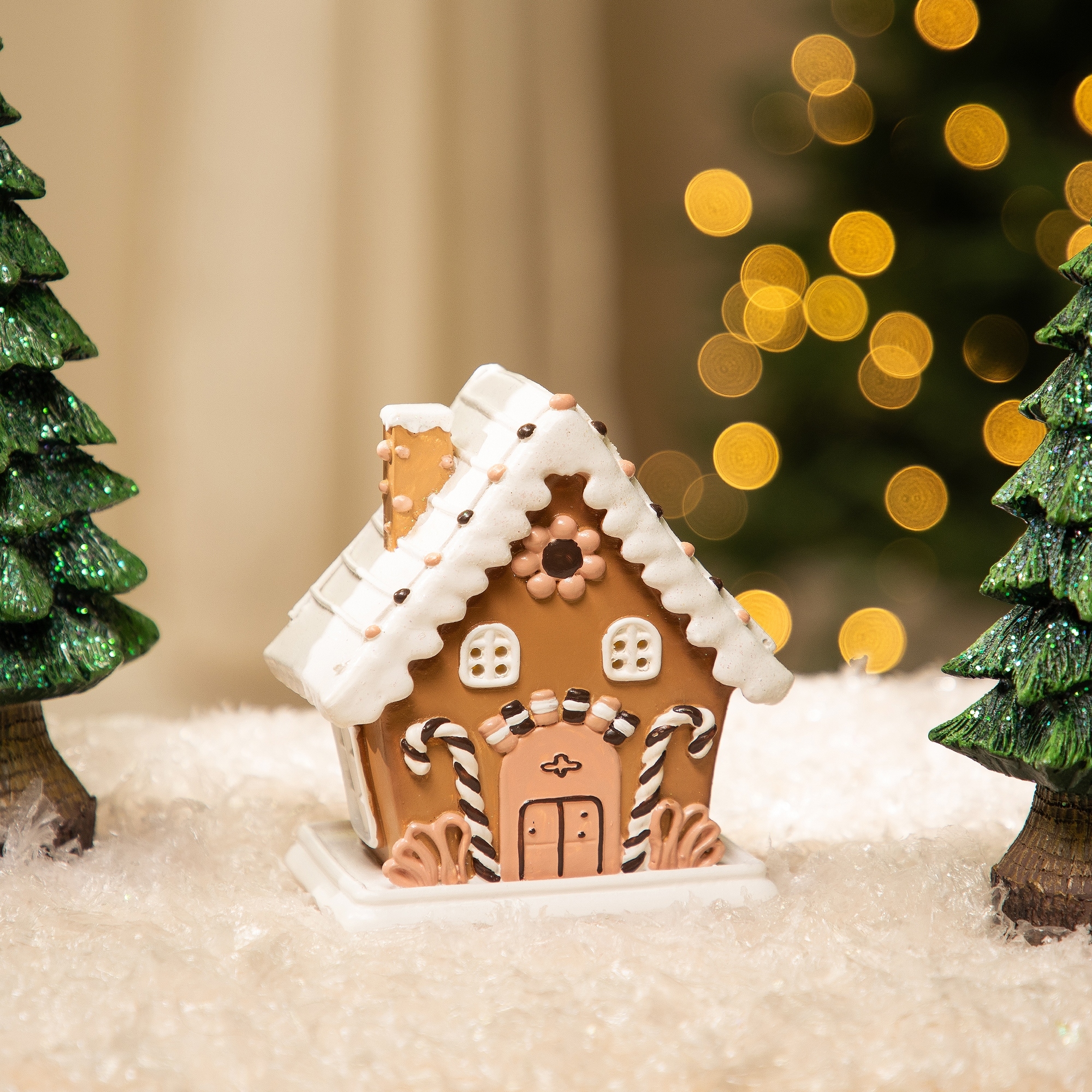 Lighted Floral and Candy Cane Gingerbread House Christmas Decoration - 5"