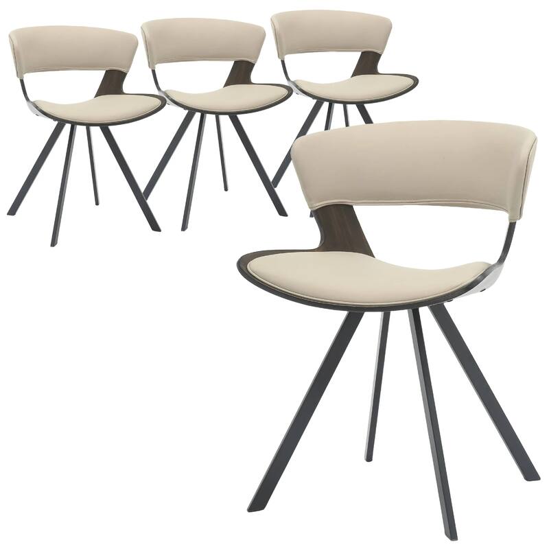 Nymia Upholstered Dining Chair with Saddle Seat - Velvet or Leather Accent Chair with Open Back and Iron Legs Set of 4 - Dark Walnut/Light Taupe