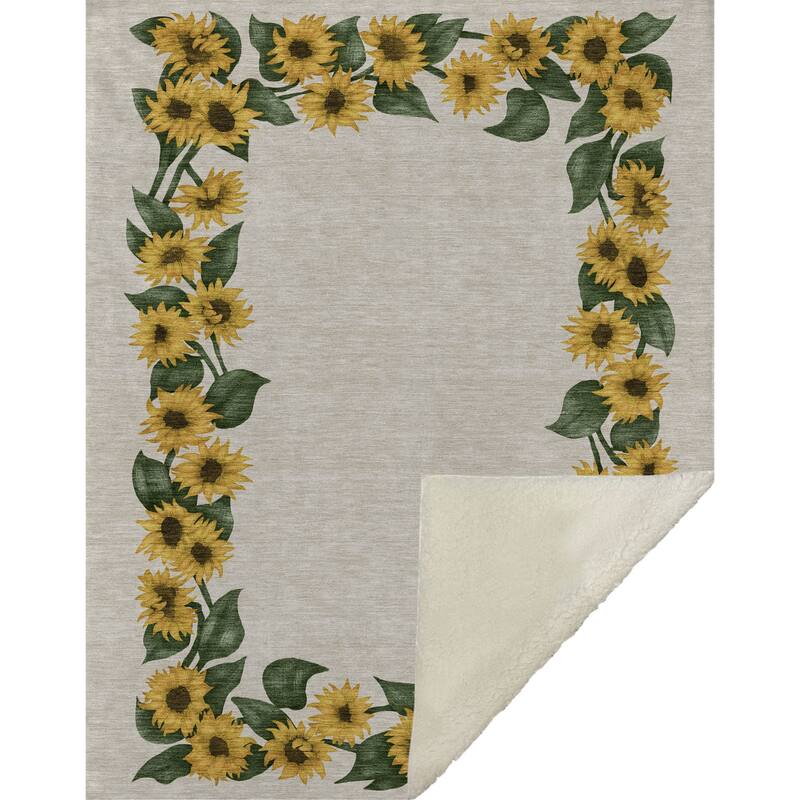 HomeRoots 50" X 70" Beige And Yellow Sunflower Floral Microfiber Plush Throw Blanket