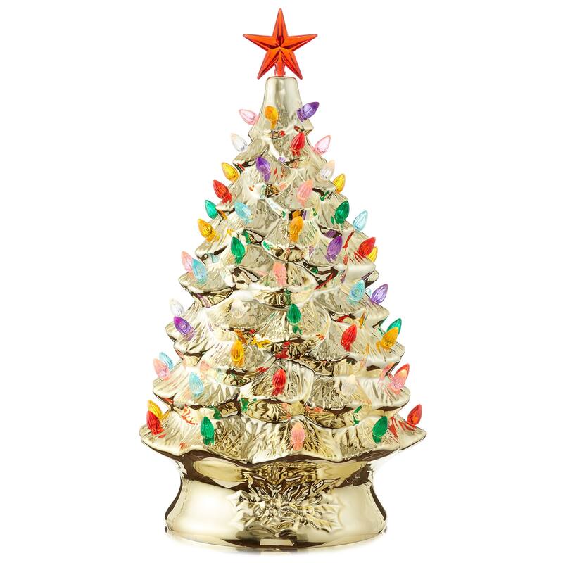 24in Hand Painted Ceramic Christmas Tree PreLit Tree with Star