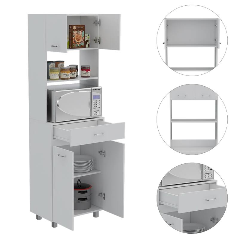 Double Door Microwave Cabinet with Drawer and Shelf - N/A