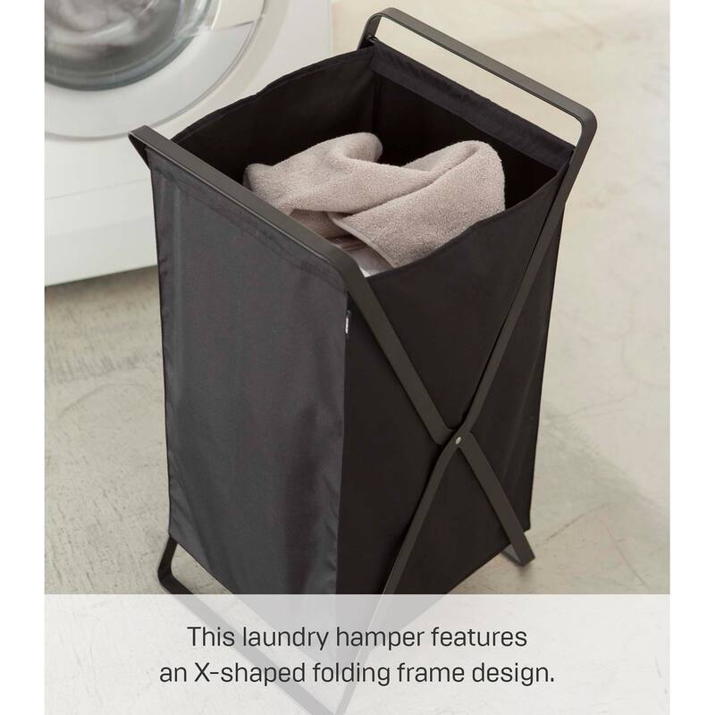 Yamazaki Home Laundry Hamper, Steel, 10.9 gallons, 45 liters, Holds 11 lbs, Collapsible - L 14.17 x W 11.81 x H 25.2 inches