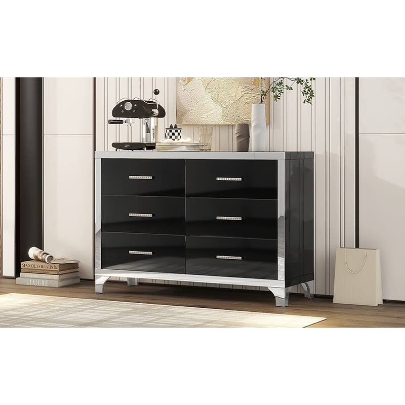 Elegant High Gloss Dresser with Metal Handle