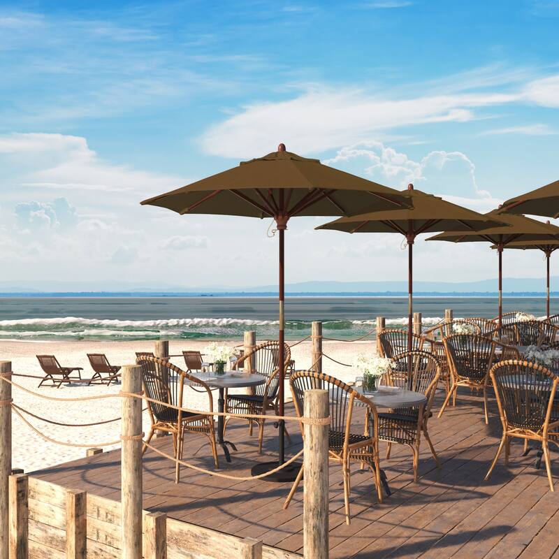 California Umbrella 7.5' Round Marenti Wood Frame Patio Umbrella with Pacifica Fabric, Base Not Included - Mocha