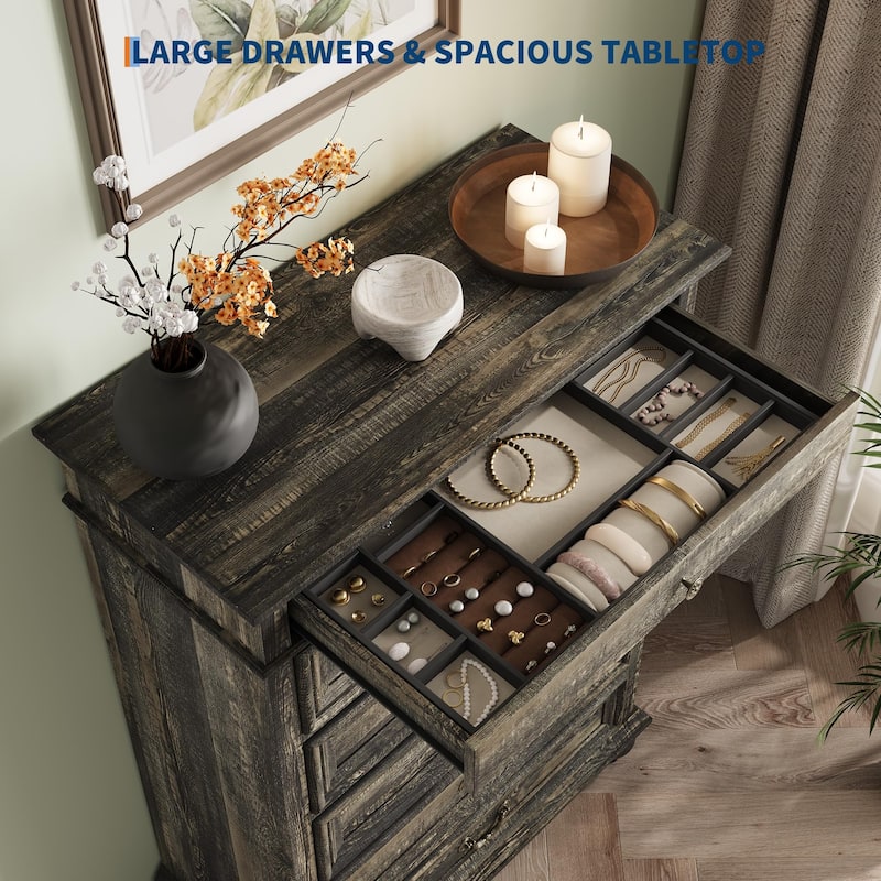 7 Drawers Dresser for Bedroom, Farmhouse 50" Tall Wood Chest of Drawers with Rustic Handle - Drak Oak
