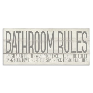 Stupell 'Bathroom Rules' Grey and White Planked Look Typography Canvas Wall Art