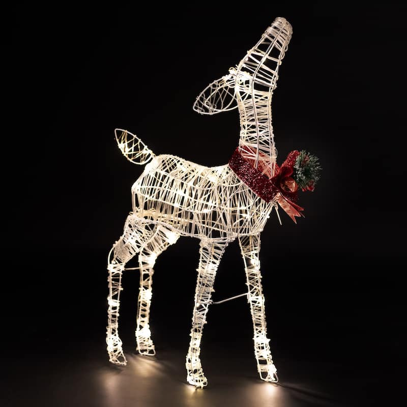 35" LED Lighted Reindeer with Bow Outdoor Christmas Decoration - White