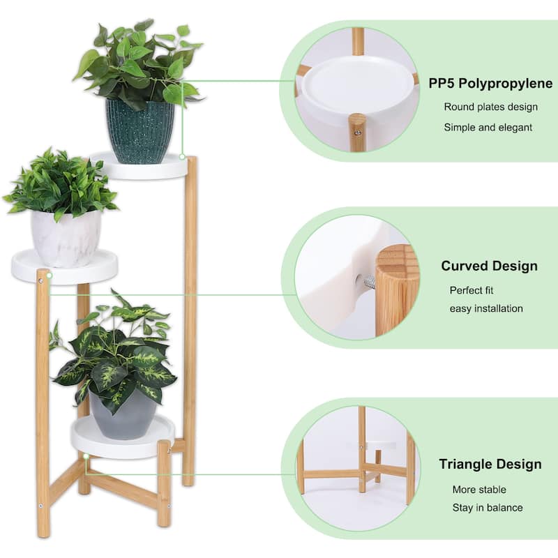 3 Tier Bamboo Tall Corner Plant Stand Holder Display Rack Indoor Home