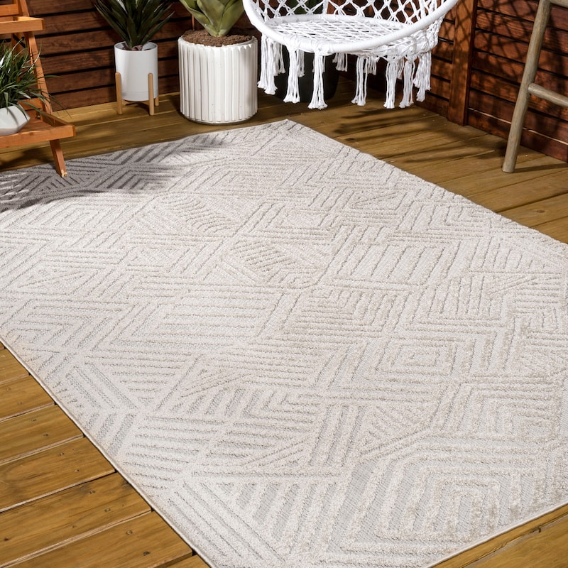 JONATHAN Y Aylan High-Low Pile Art Deco Geometric Indoor/Outdoor Area Rug