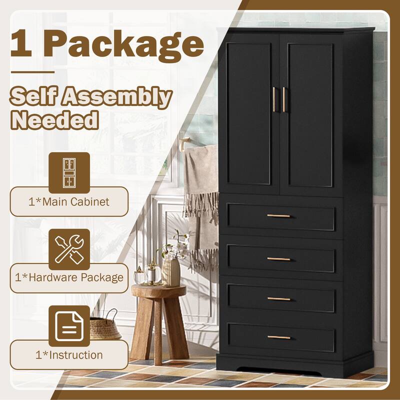 72.2"Tall Freestanding Bathroom Cabinet with 3 Drawers, Adjustable Shelf, Soft-Close Doors, MDF Panels, Steel Handles