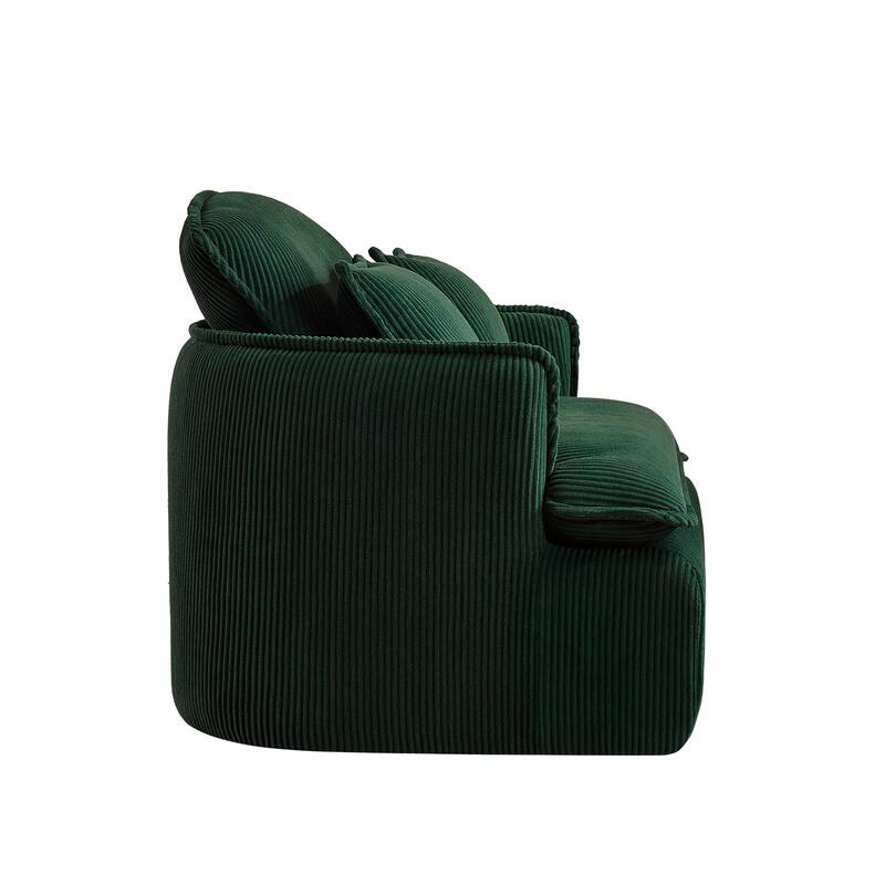 Green Corduroy Sofa with Foam Frame and Ottoman, Compact Modern Design - 47.24" x 35.43” x 37.4"