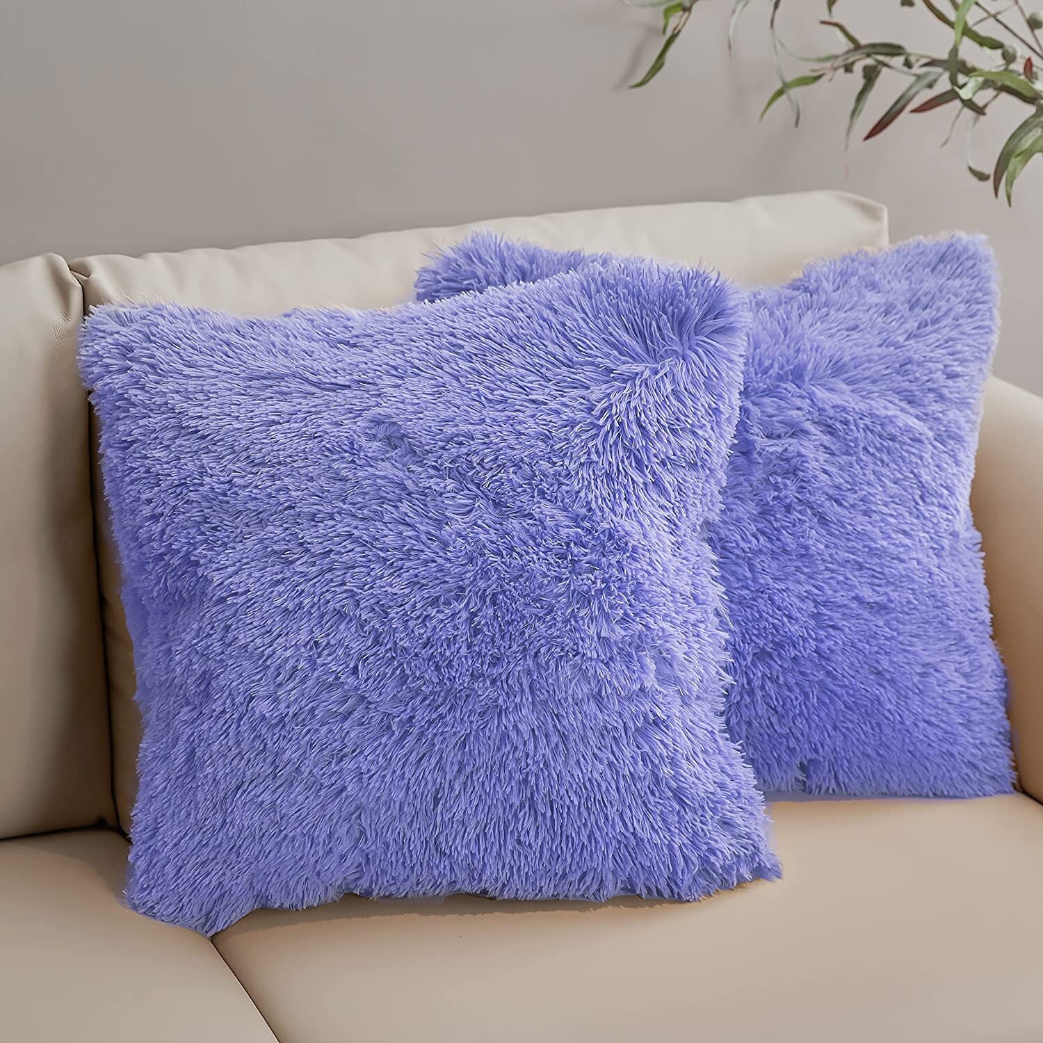 Cheer Collection Set of 2 Shaggy Long Hair Throw Pillows  Super Soft and  Plush Faux Fur Accent Pillows - 18 x 18 inches - Cheer Collection