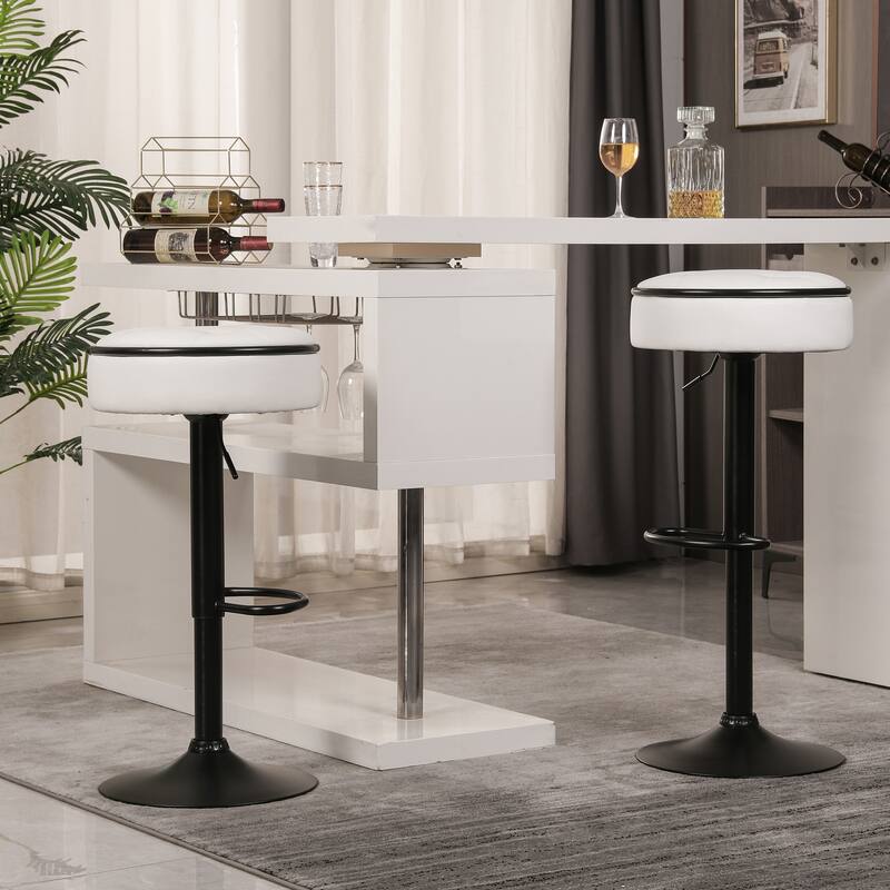 Round Storage Bar Stool Set of 2, Swivel Counter Height Chairs with Metal Frame, Faux Leather Armless Bar Chair