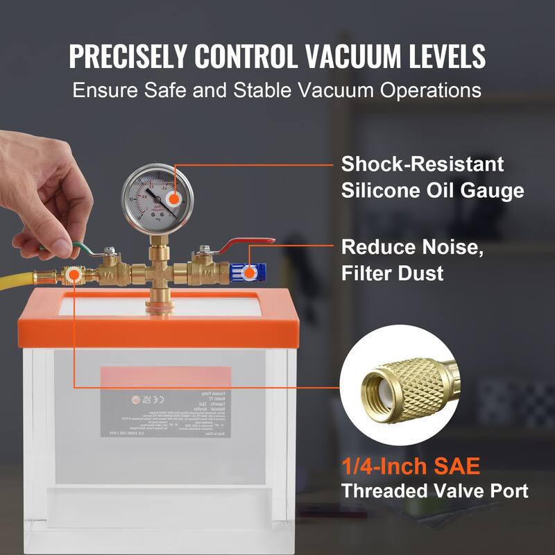 UIMOSO 2 Gallon Vacuum Chamber Gypsum Degassing and Vacuum Extraction - 2 Gallon 0.7-inch