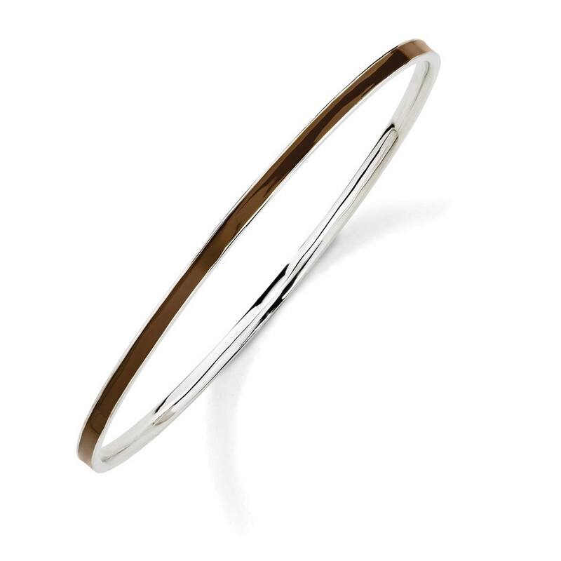 Curata 925 Sterling Silver 7" Polished Brown Enamel Slip-on Stackable Bangle Bracelet