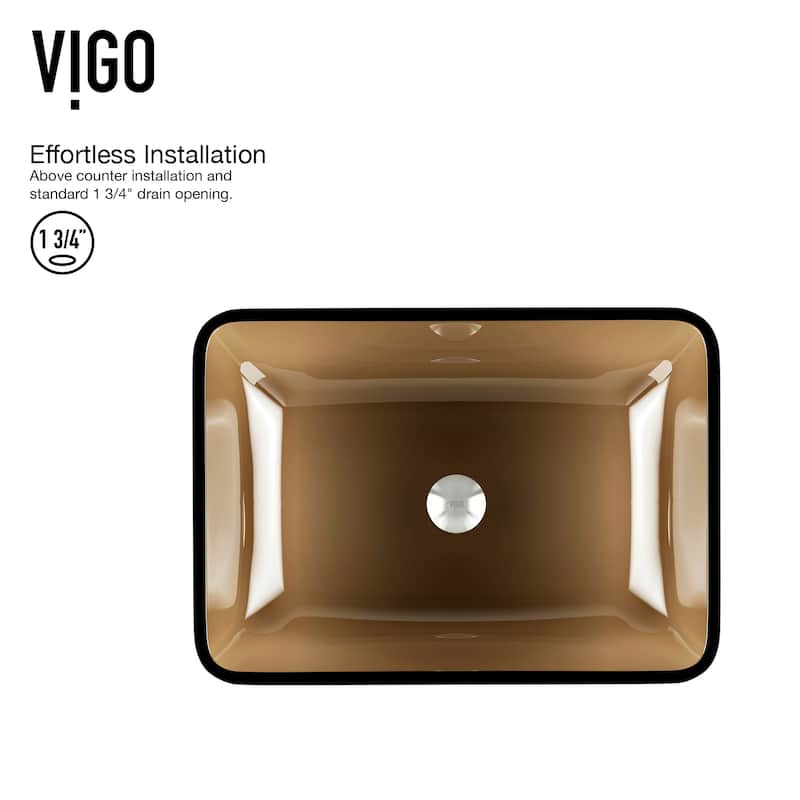 VIGO Donatello 18"L x 13"W x 4"H Glass Rectangular Vessel Bathroom Sink